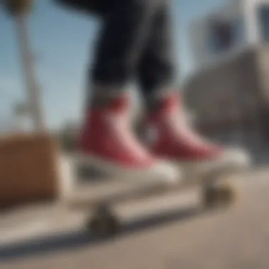 Skater performing tricks wearing Chuck Taylor leather high tops