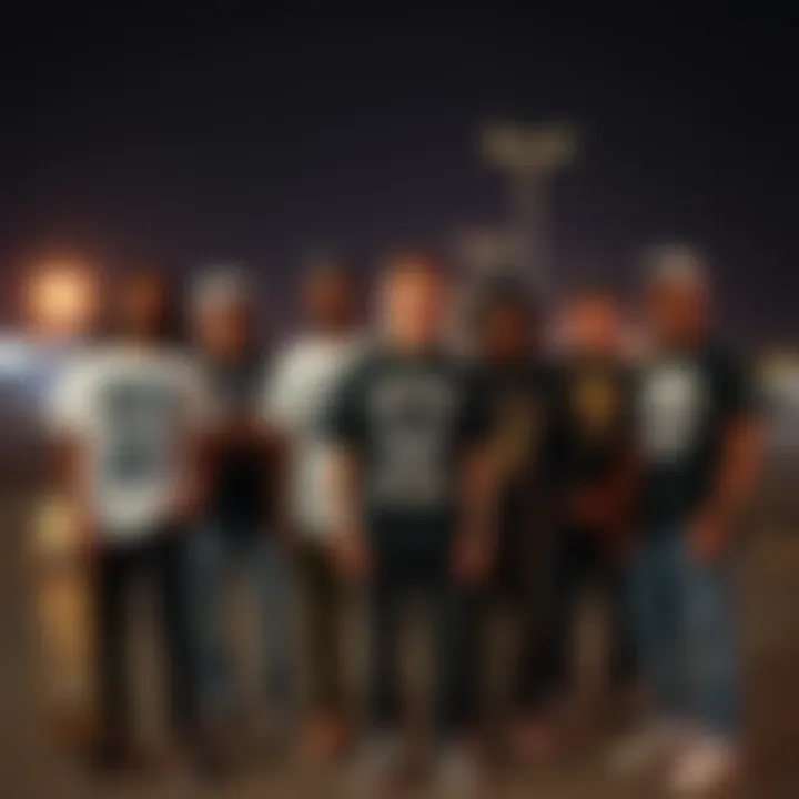 Unity in Diversity: Skaters and Their Tees Group of skaters gathered, each showcasing their unique graphic tees