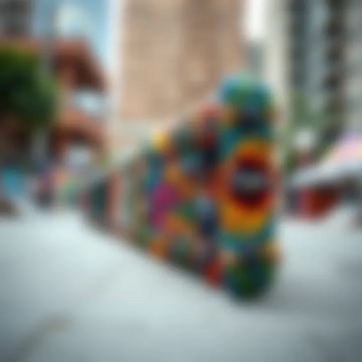 Sonic Tech Decks Collection in Urban Skate Park A vibrant collection of sonic tech decks displayed in an urban skate park setting