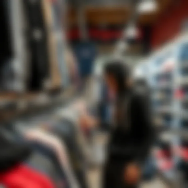 Exploring Skate Apparel Choices An individual sifting through racks of skate apparel in a trendy store