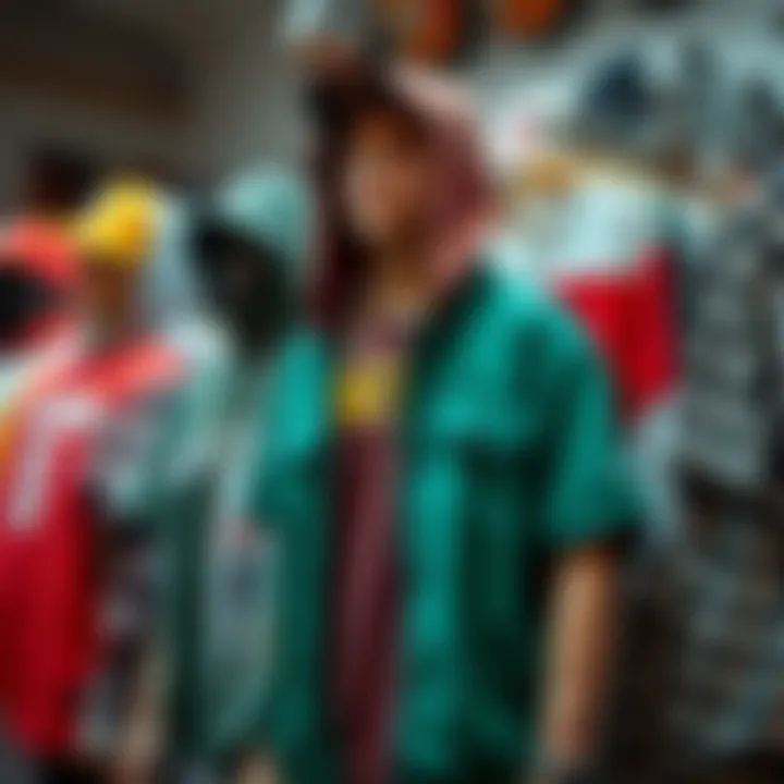 Diverse Skate Clothing Styles A vibrant display of skate clothing showcasing diverse styles and colors