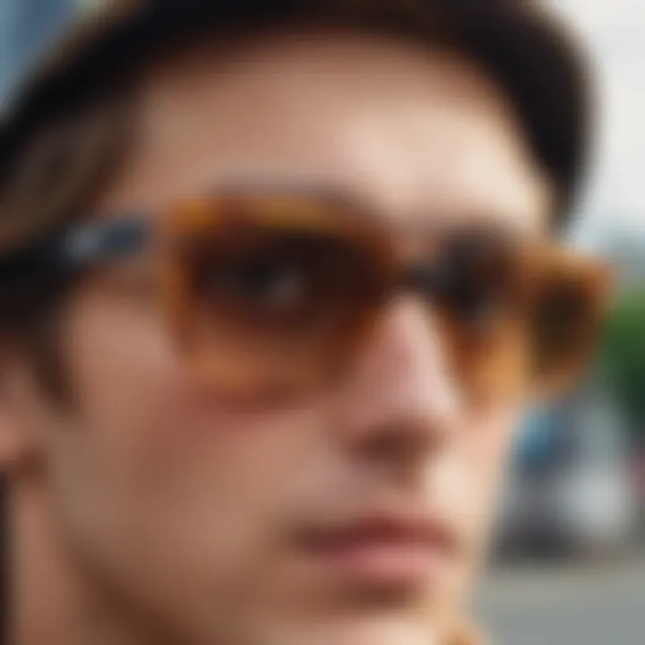 Close-up of stylish spy eyewear worn by a skateboarder