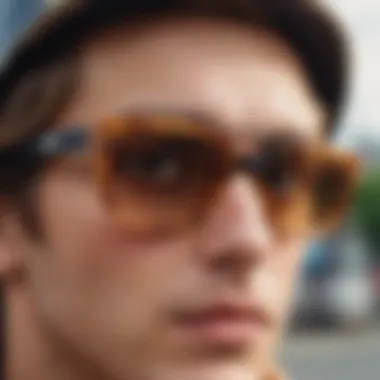 Stylish Spy Eyewear in Skateboarding Close-up of stylish spy eyewear worn by a skateboarder