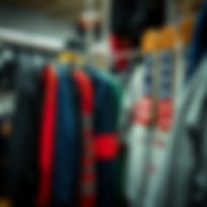 Evolution of Skate Sweatshirts Historical evolution of sweatshirts in skate fashion displayed on a rack