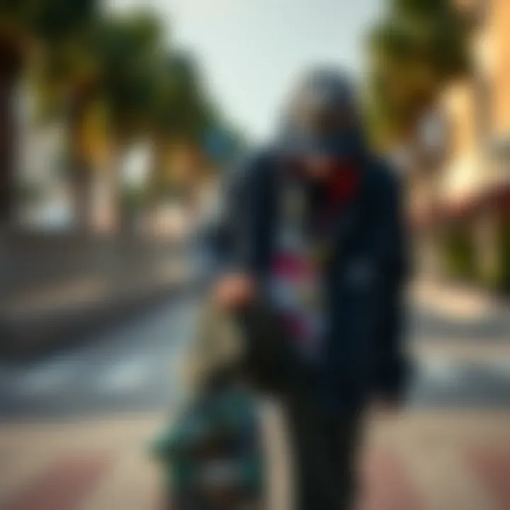 Skateboarder Style and Functionality Skateboarder showcasing style and functionality in their apparel.