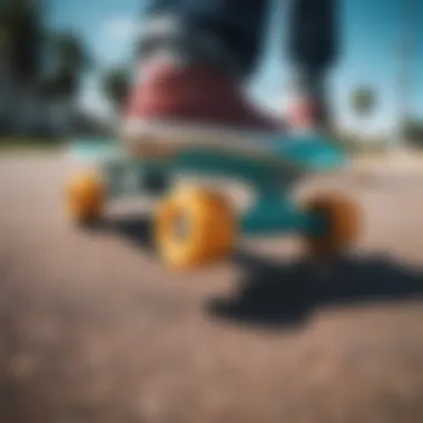 Sleek Design of the Teal Penny Board Teal penny board showcasing its sleek design and vibrant color