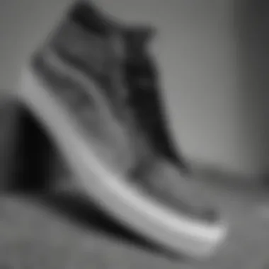 Artistic close-up of a black and white Vans shoe detailing