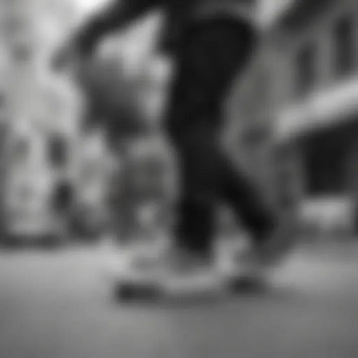 Group of skateboarders wearing black and white Vans in action