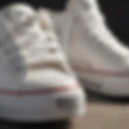 A close-up view of all white Chuck Taylor Converse sneakers