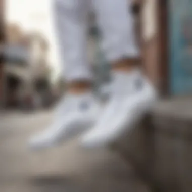 A stylish urban setting showcasing individuals wearing all white Chuck Taylor Converse