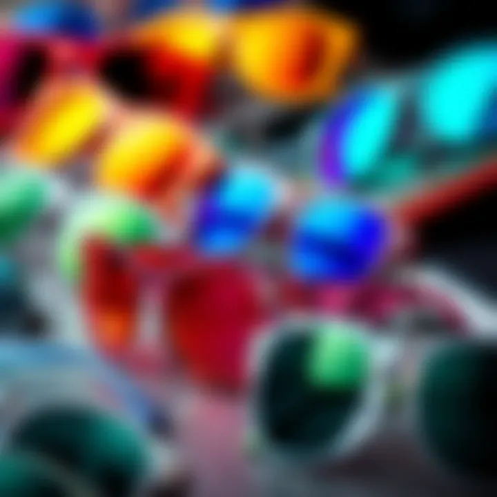A collection of unconventional sunglasses showcasing vibrant colors and unique shapes