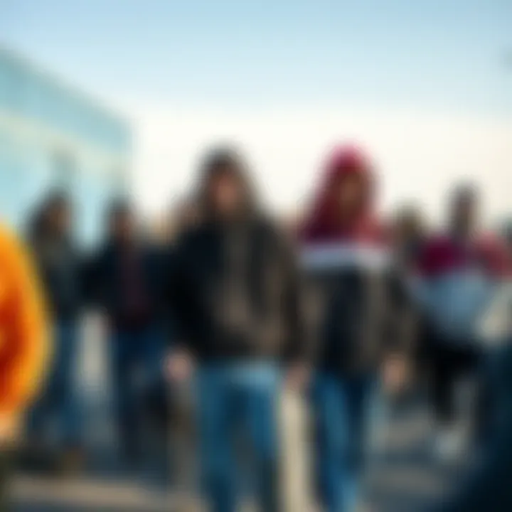 Personal Style Expression An engaging scene of skateboarders gathered, all wearing unique zip up sweatshirts that reflect their individual styles.