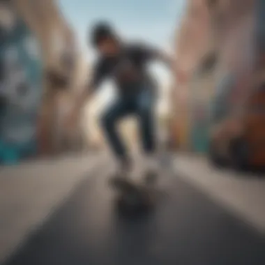 Collaboration in Skateboard Artistry An artistic collaboration between skateboarders and designers depicted in a mural