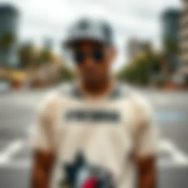 A stylish urban outfit featuring a contemporary streetwear shirt with bold graphics.