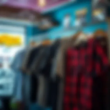 An assortment of trending streetwear shirts displayed in a vibrant setting.