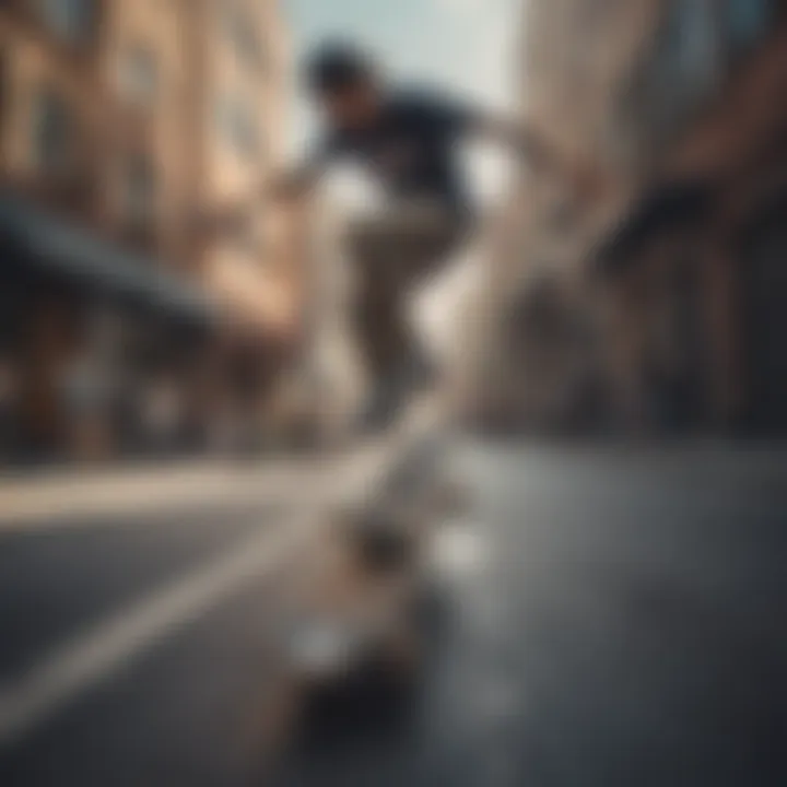 An athlete performing tricks on a skateboard in an urban environment