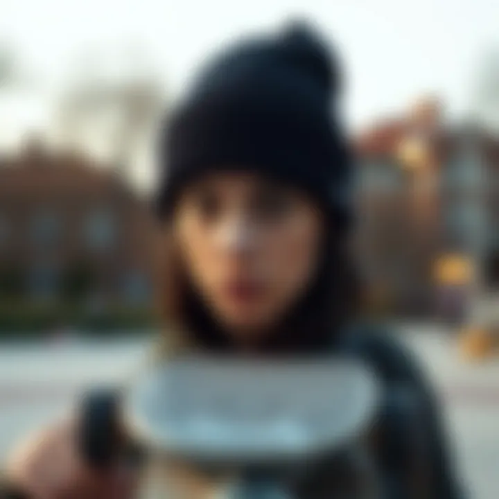 The Black Beanie and Skateboarding Harmony A stylish black beanie on a skateboard, symbolizing skate culture