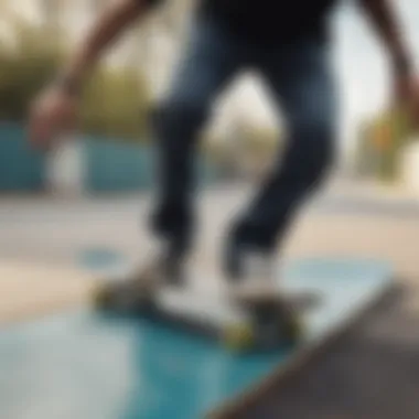 Skateboarder applying wax to a skateboard rail