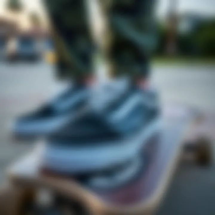 The Fusion of Fashion and Functionality Close-up of Vans shoes on a skateboard deck