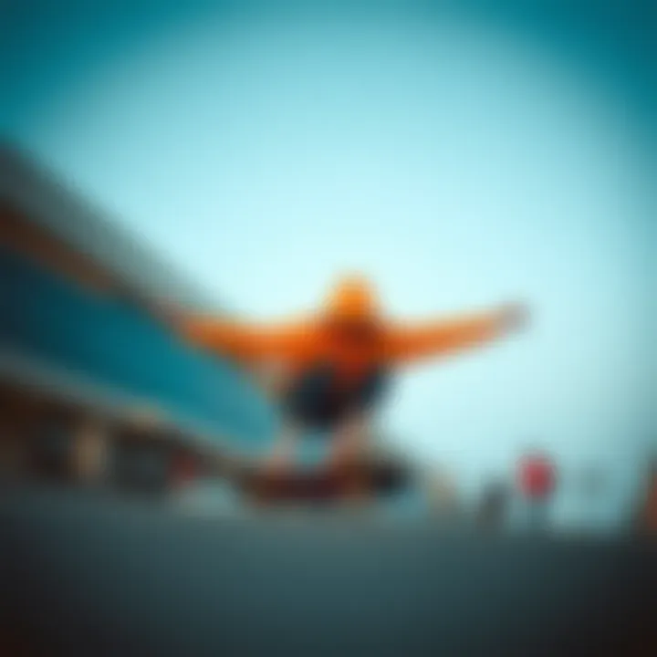 A skateboarder wearing a dark orange hoodie performing a trick.