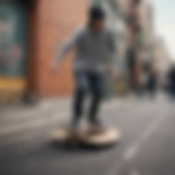 Skaters enjoying disposable skateboards in an urban environment