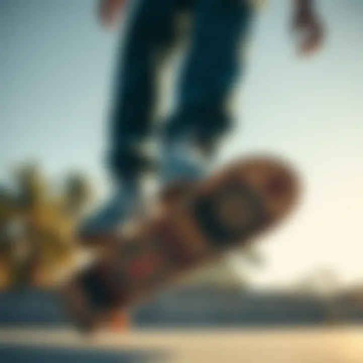 Skateboarder performing a trick with gum sole shoes