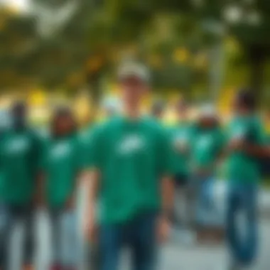 Community and Connection: The Green Nike Tee in Skate Culture A group of skateboarders in a park, all wearing variations of the green Nike tee