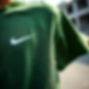 Quality and Comfort: The Fabric of Style Close-up of the fabric texture of the green Nike tee, highlighting its quality