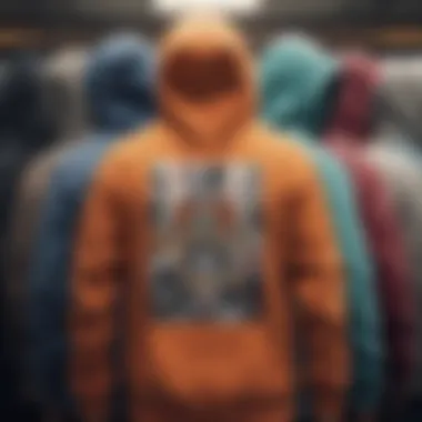 A collection of skateboard hoodies showcasing diverse designs and colors