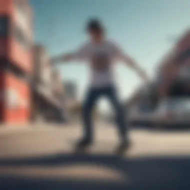 Dynamic skateboarder showcasing Toy Machine shirt in urban environment