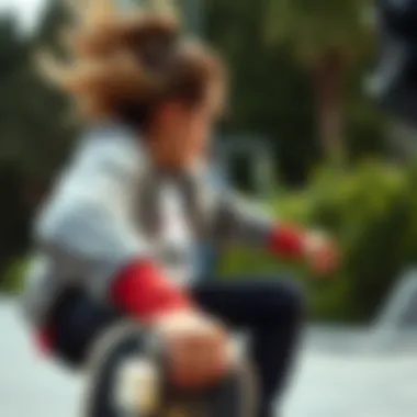 Close-up of a skateboarder wearing a graphic tee sweater in action