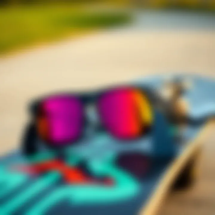 La Brights Pit Vipers: A Fashion Statement on Skateboards Close-up of La Brights Pit Vipers sunglasses on a skateboard deck