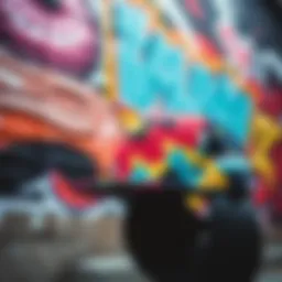 A vibrant snapback hat displayed against a colorful graffiti wall