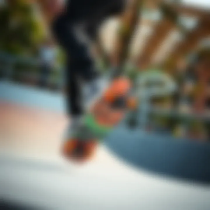 Skateboarder performing tricks with clear grip tape