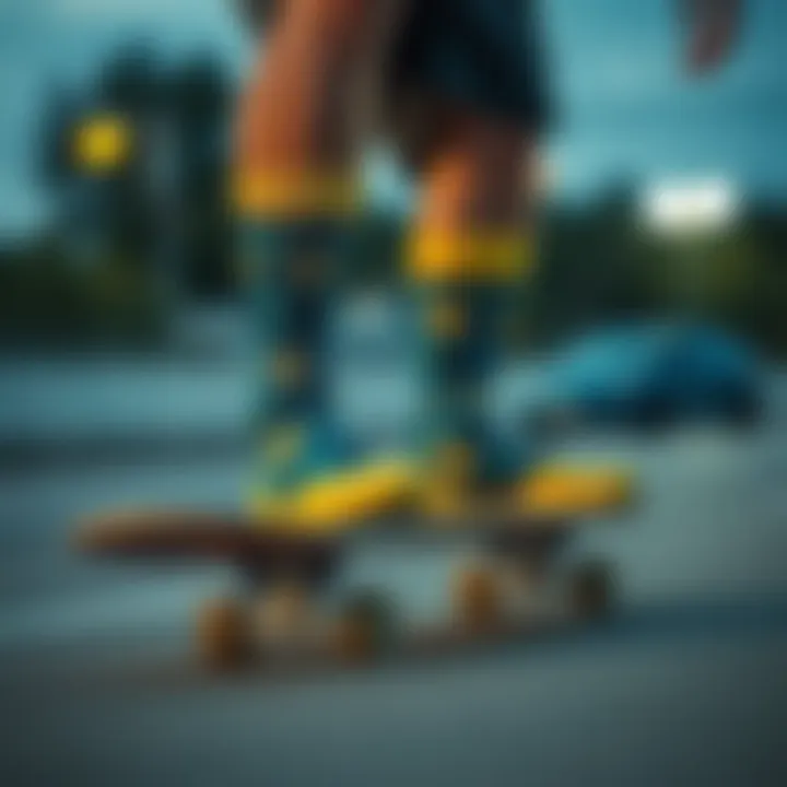 Vibrant Stance Socks in Action A skater showcasing vibrant stance socks on a skateboard