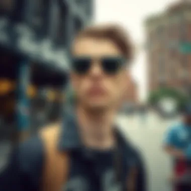 Stylish skateboarder showcasing Ray-Ban sunglasses in an urban setting