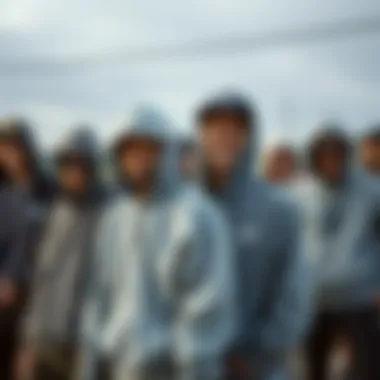 Diverse Styles: Skateboarders in Ash Grey Hoodies Group of skateboarders wearing ash grey zip-up hoodies showcasing style diversity