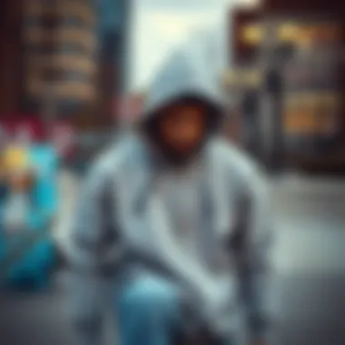 Urban Style: Ash Grey Hoodie in Skate Park Ash grey zip-up hoodie displayed in an urban skateboard park setting