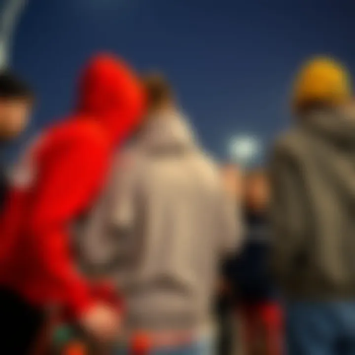 Group of skateboard enthusiasts bonding over their shared love for Champion hoodies