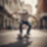 A stylish young skateboarder wearing a white Brixton hat while performing a trick.