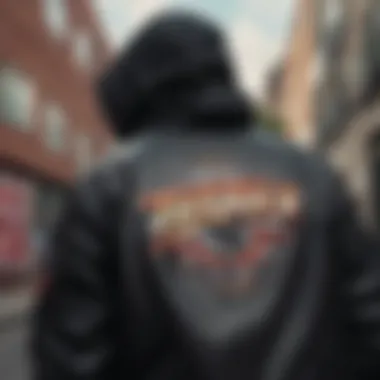 Iconic Design Elements of the Thrasher Jacket A close-up of the Thrasher jacket showcasing its iconic logo and design details.