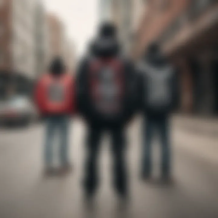 A group of skateboarders wearing Thrasher jackets in an urban setting.