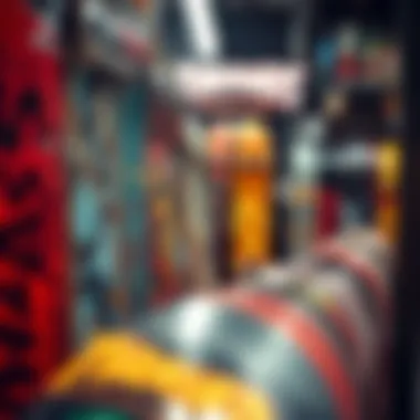 Unique Skateboard Decks at Thrashers Display of various skateboard decks and accessories