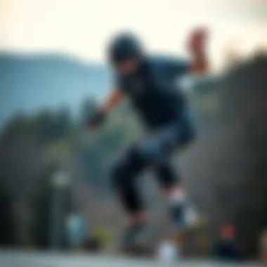 Skateboarder wearing protective gear including Triple Eight pads while performing a trick