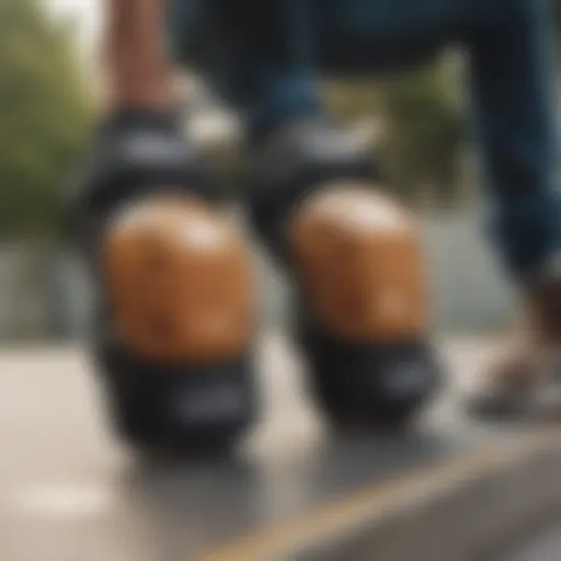 Close-up of protective knee pads designed for skateboarding