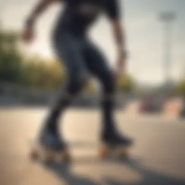 Skater in Action with Knee Pads A skater demonstrating the use of knee pads during a trick