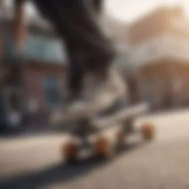 Skateboard Trick Emphasizing Lace Functionality Skateboarder performing a trick highlighting the importance of laces