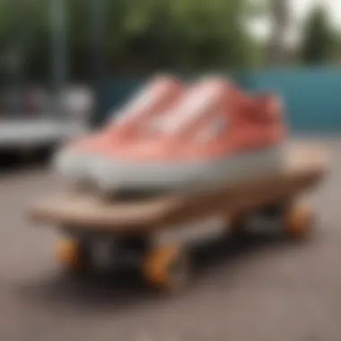 Vans sneakers placed on a skateboard for emphasis on fit