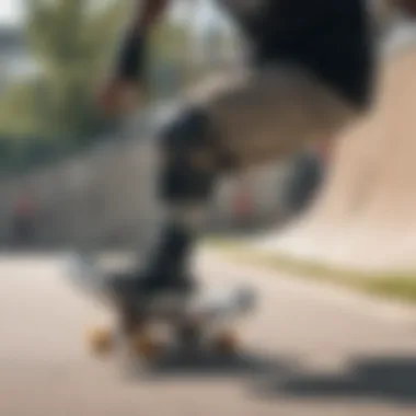 A skateboarder demonstrating the use of knee guards while performing tricks.