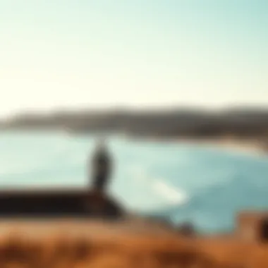 Coastal Skateboarding Scene A scenic view of Australian coastline with skateboarders enjoying the outdoors